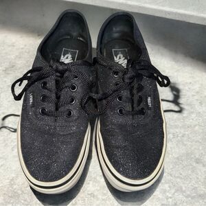 Vans Black Shimmer Sparkling Black Canvas Shoes Woman’s Size 6.5